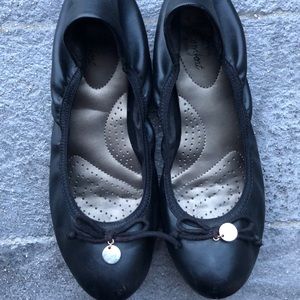 Silver charm detail black ballet flats